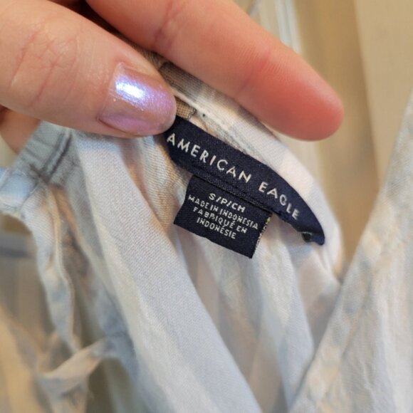American Eagle Striped White Blue Tank Top - Picture 4 of 6